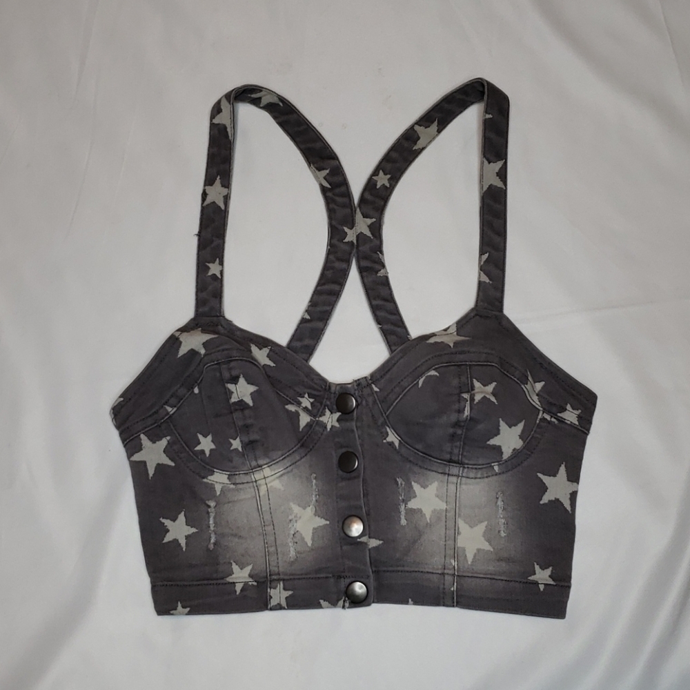 Nollie Distressed Denim Crop Top